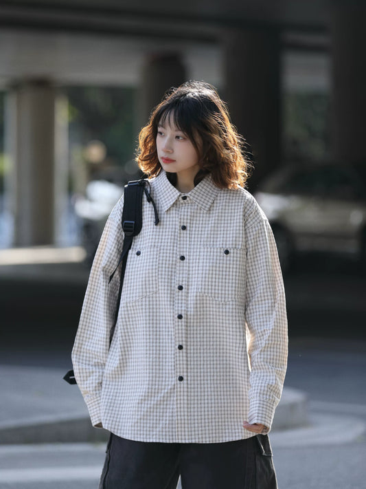 【Onefish Shop】チェック柄 ポケット ワーク 長袖 シャツ（2Colors）241730