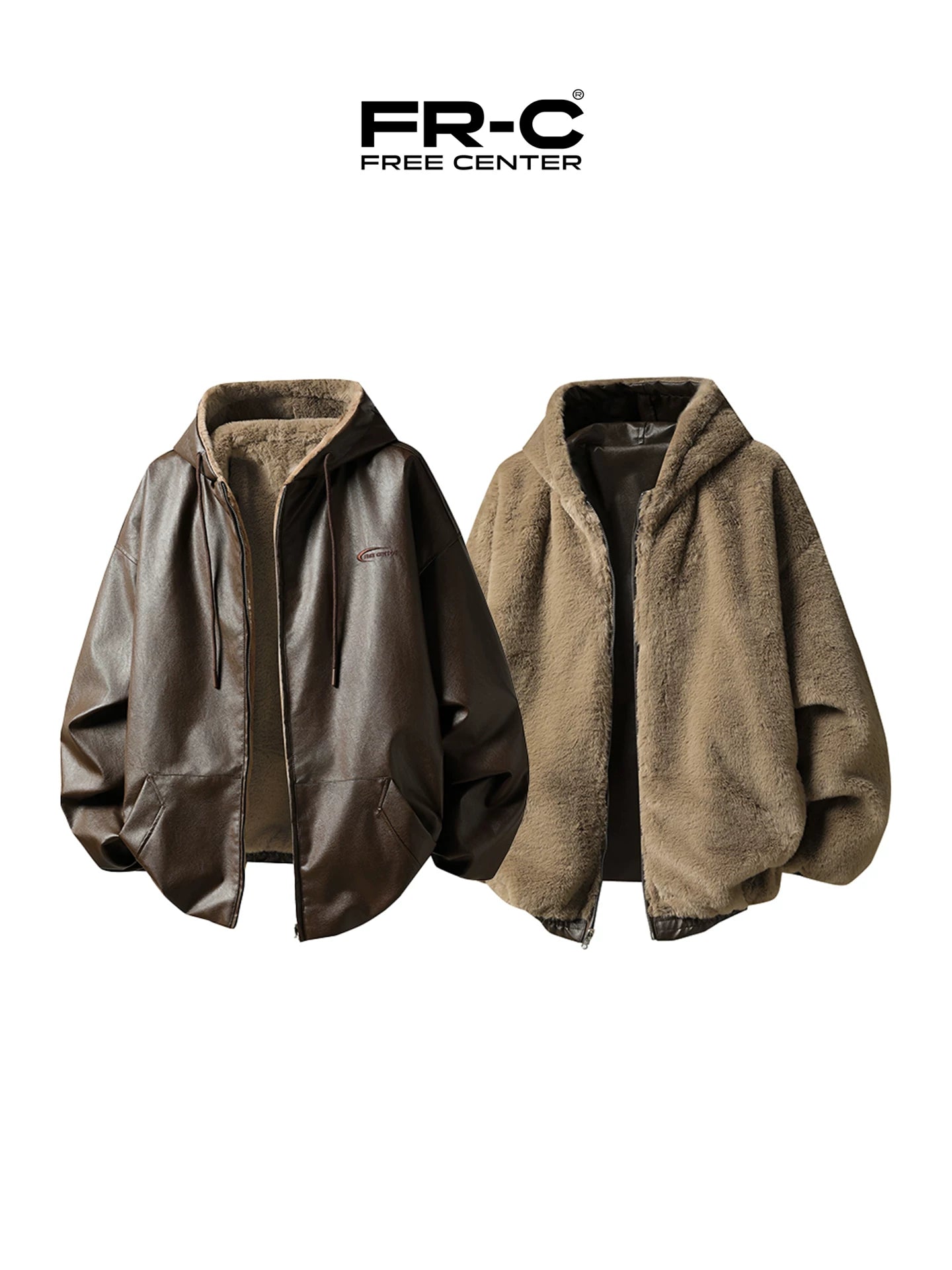 【Onefish Shop】【2WAY/リバーシブル】フェイクレザー×ボア フーデッドブルゾン  LS2601141
