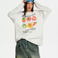 【Yoyopicks】手書き風 トマトプリント クルーネック 長袖 Tシャツ 241880