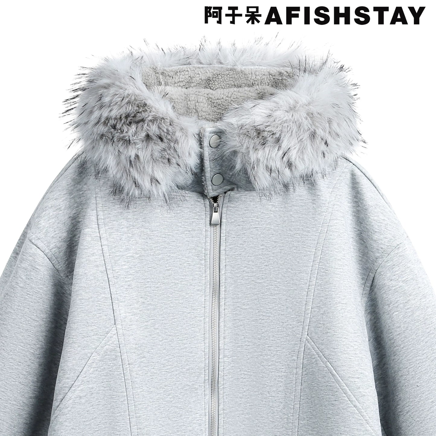 【Onefish Shop】フェイクファー付 ビッグシルエット ジップアップ フードブルゾン LS25123003