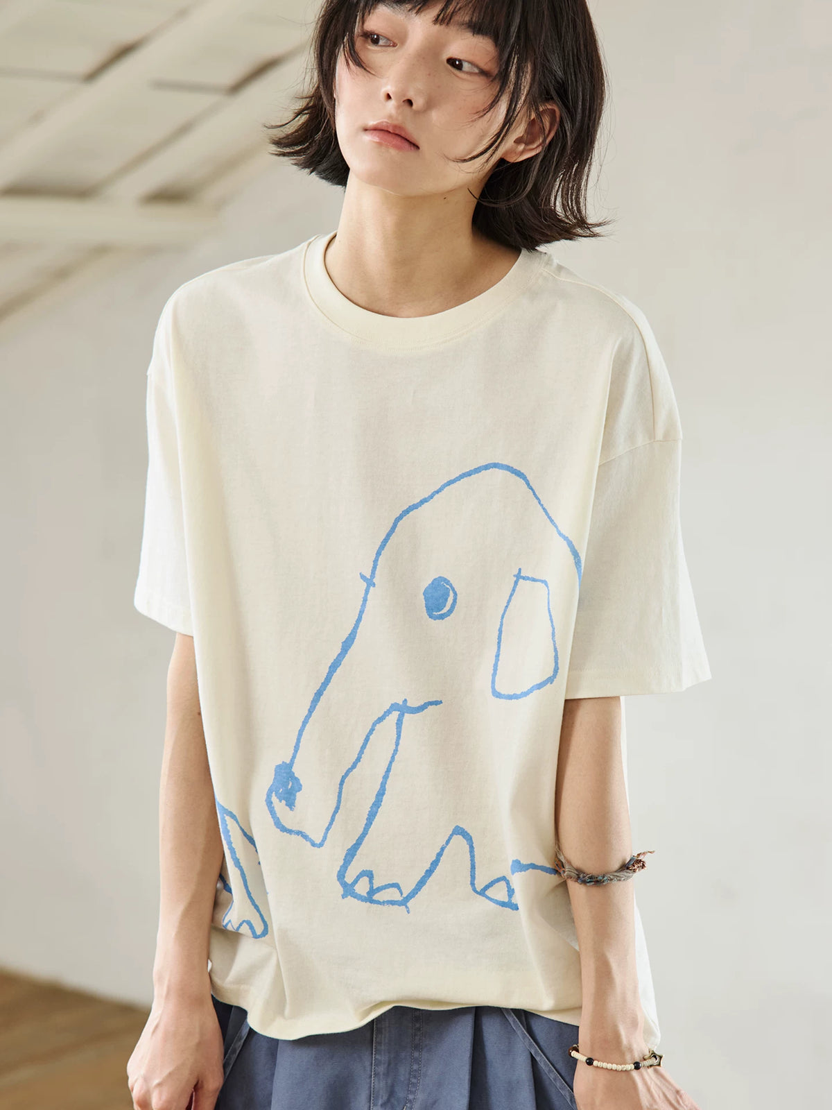 【Yoyopicks】アニマル手描きプリント オーバーサイズTシャツ / ユニセックス ls2606102