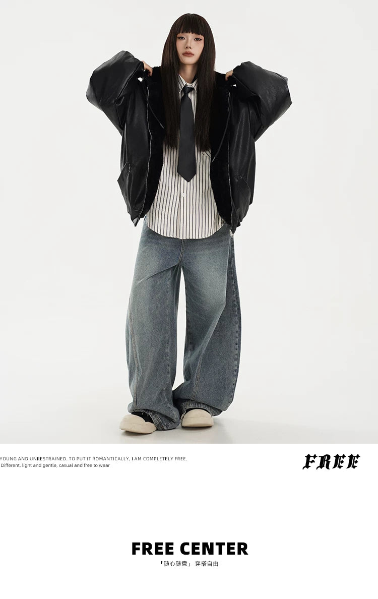 【Onefish Shop】【2WAY/リバーシブル】フェイクレザー×ボア フーデッドブルゾン  LS2601141