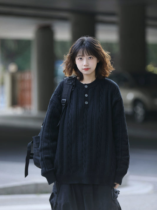 【Onefish Shop】 ヘンリーネック ニット セーター（2Colors）241565