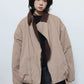 【Onefish Shop】アシンメトリーZIP ボア襟 バーンスタイル中綿ジャケット LS2601076