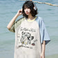 【Onefish Shop】犬の落書き風 ボーダー柄 半袖 Tシャツ 241970