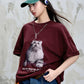 【Yoyopicks】猫グラフィックプリント 半袖 クルーネック Tシャツ（4Colors）242060