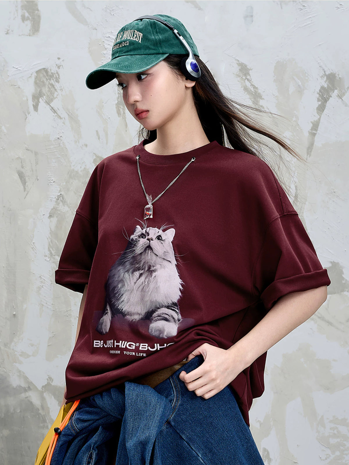 【Yoyopicks】猫グラフィックプリント 半袖 クルーネック Tシャツ（4Colors）242060