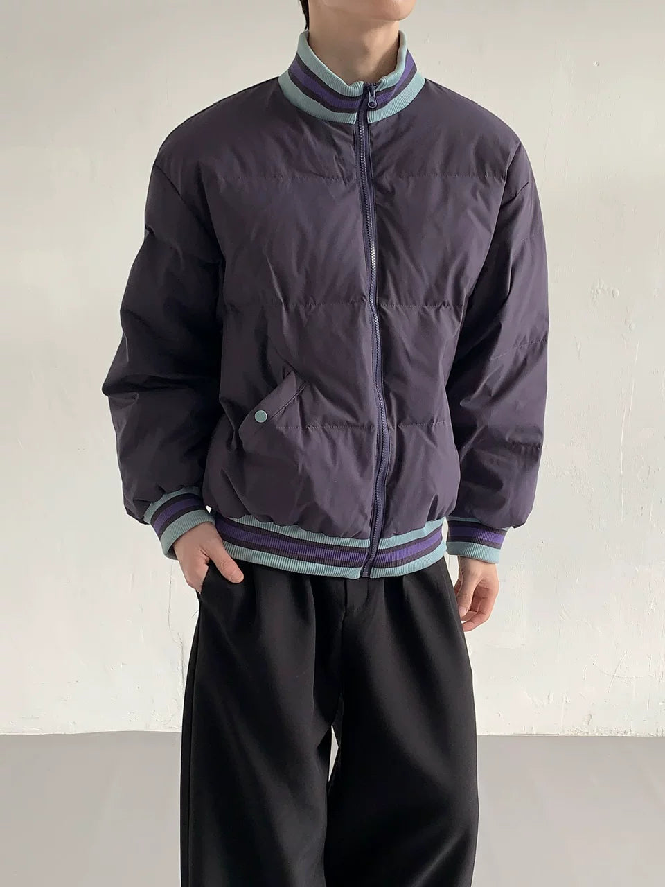 【Onefish Shop】【UNISEX】ボリュームネック ワイド ダウンジャケット / ビッグシルエット パディングブルゾン LS26011466