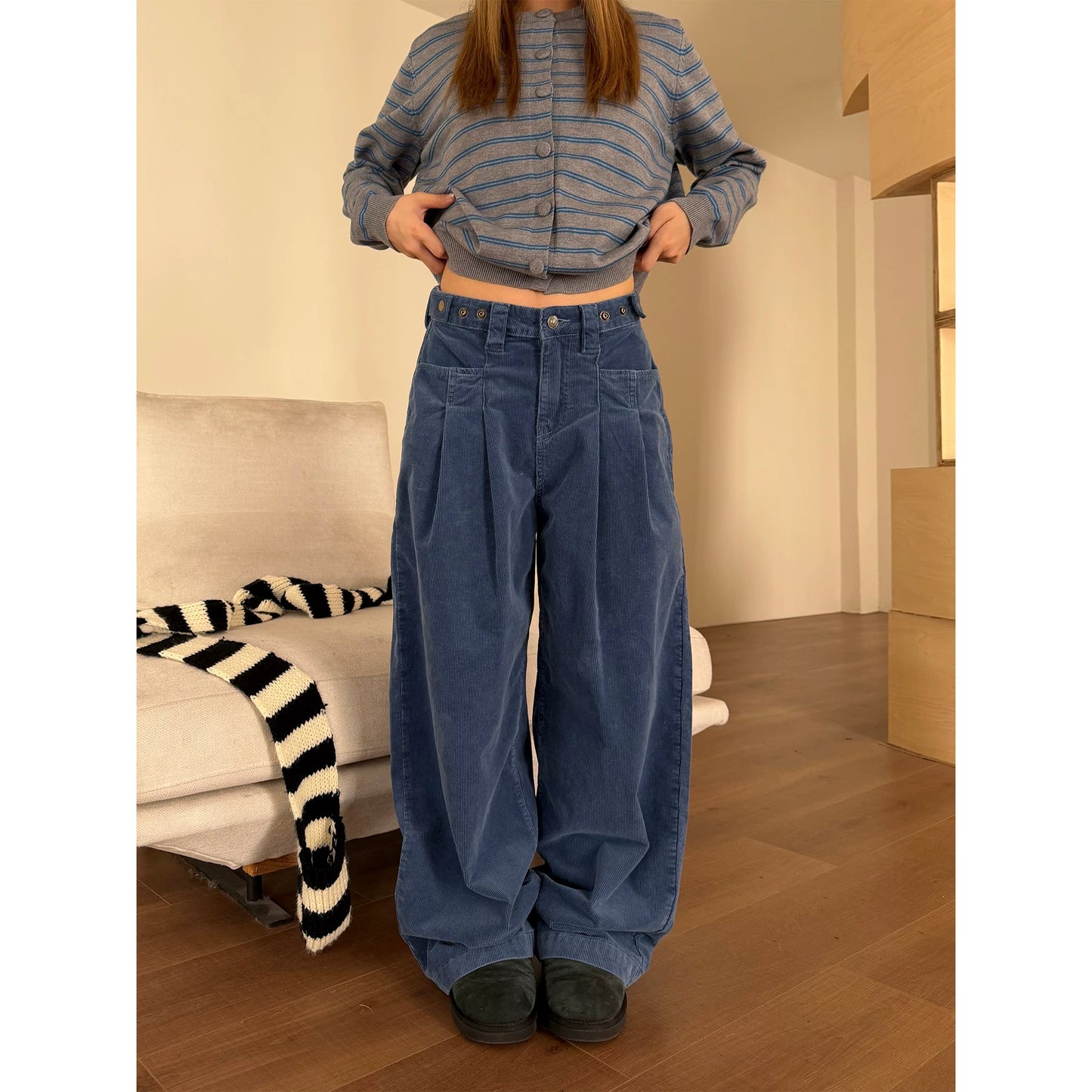 【Onefish Shop】ルーズシルエット コーデュロイ カーゴパンツ / ビッグシルエット ワークトラウザー LS2601149