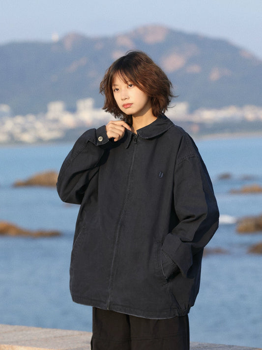 【Onefish Shop】ヴィンテージ加工 襟付き ダック ワークジャケット / ウォッシュド ブルゾン LS2601173