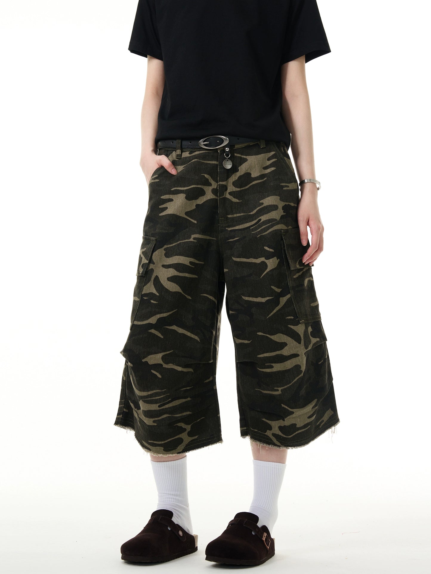 【Onefish Shop】カーゴパンツ 7分丈 ポケット アメリカン ルーズ 迷彩柄 レトロ cargo pants LS2408143