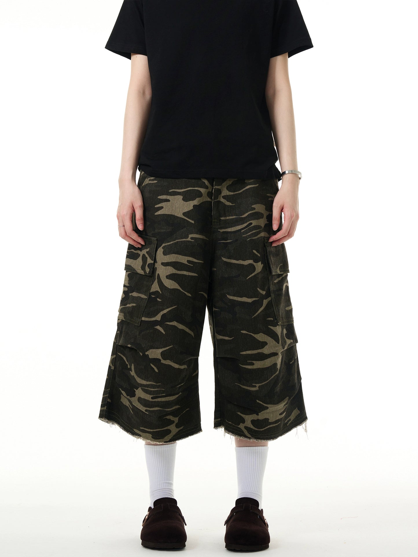 【Onefish Shop】カーゴパンツ 7分丈 ポケット アメリカン ルーズ 迷彩柄 レトロ cargo pants LS2408143