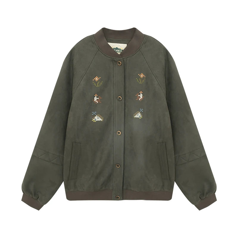 【Yoyopicks】刺繍入り ラグランスリーブ スタジャン（2Colors）241790