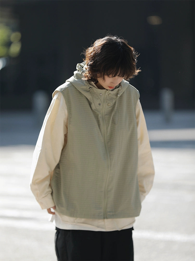 【Onefish Shop】春秋ロングフード付きベスト LS24031101