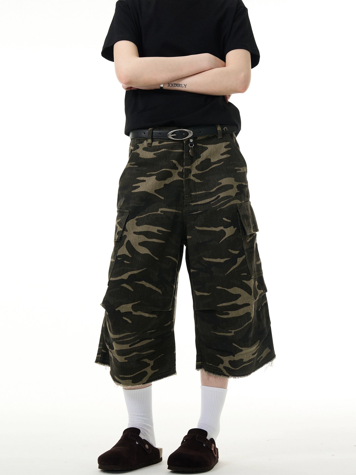 【Onefish Shop】カーゴパンツ 7分丈 ポケット アメリカン ルーズ 迷彩柄 レトロ cargo pants LS2408143