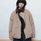 【Onefish Shop】アシンメトリーZIP ボア襟 バーンスタイル中綿ジャケット LS2601076