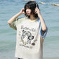 【Onefish Shop】犬の落書き風 ボーダー柄 半袖 Tシャツ 241970