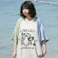【Onefish Shop】犬の落書き風 ボーダー柄 半袖 Tシャツ 241970