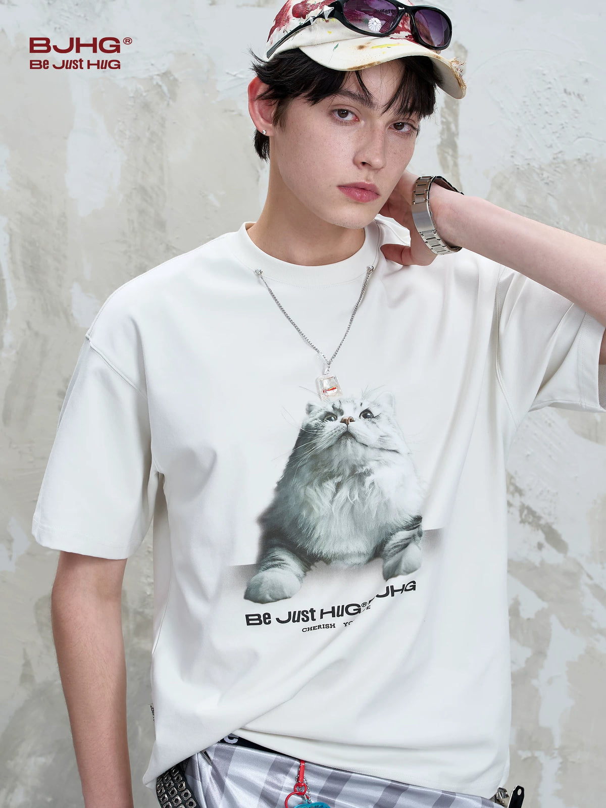 【Yoyopicks】猫グラフィックプリント 半袖 クルーネック Tシャツ（4Colors）242060