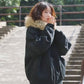 【Onefish Shop】フェイクファー付 ビッグシルエット ジップアップ フードブルゾン LS25123003
